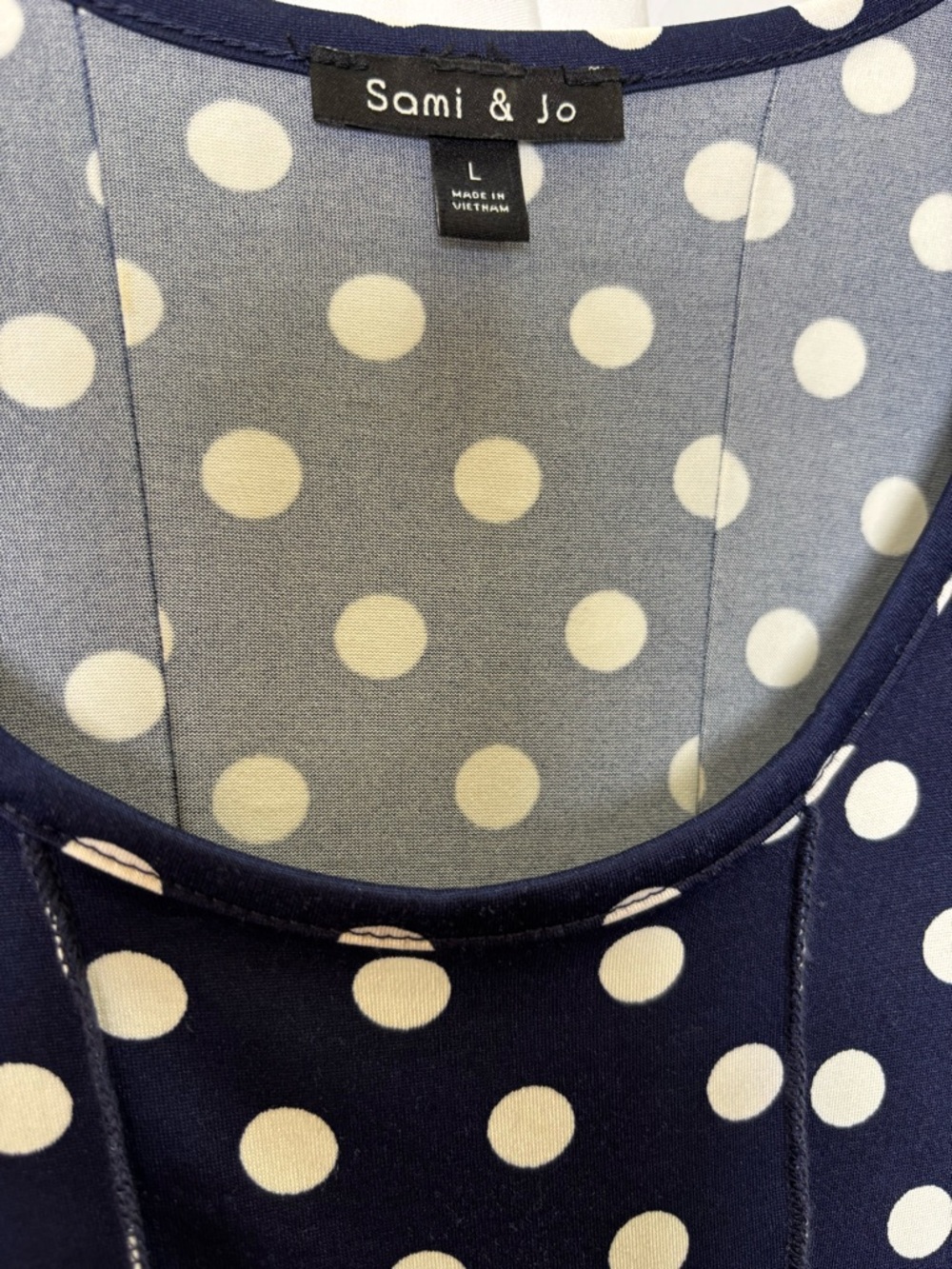 Sami & Jo Navy White Polka Dot Short Sleeve Kentucky Derby Midi Dress Women’s L - Picture 6 of 9